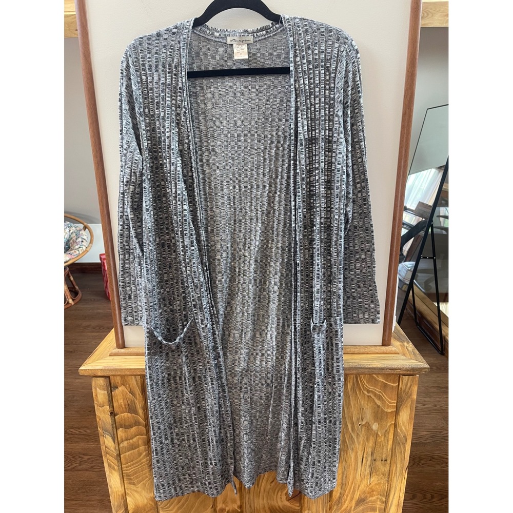 Cotton Emporium Cardigan Womens Medium Gray Longline Ribbed Duster